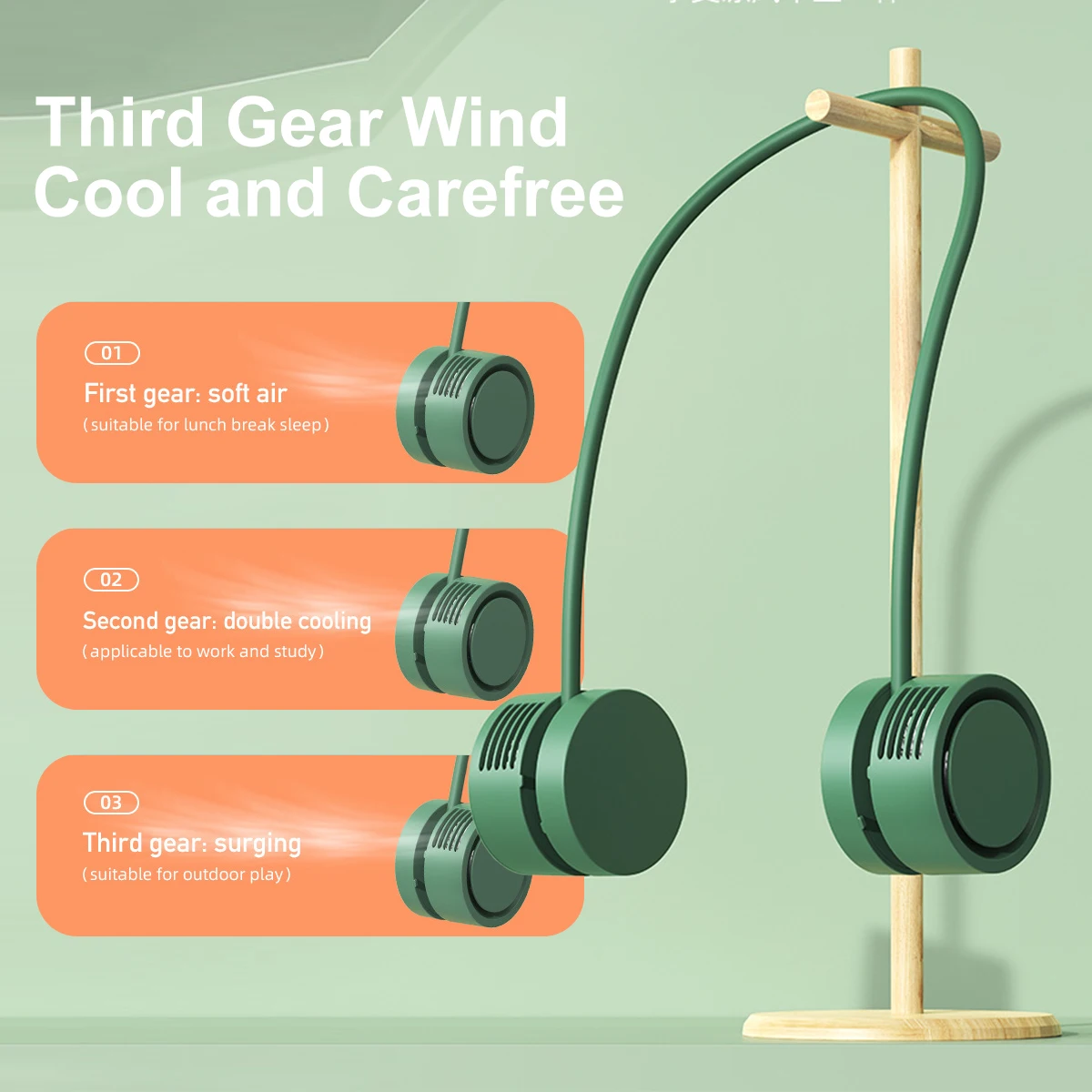 Подвесной шейный вентилятор, безлопастной вентилятор с шейным ремешком, портативный мини-воздушный охладитель, 360 градусов, USB перезаряжаемый электрический вентилятор, уличный маленький вентилятор