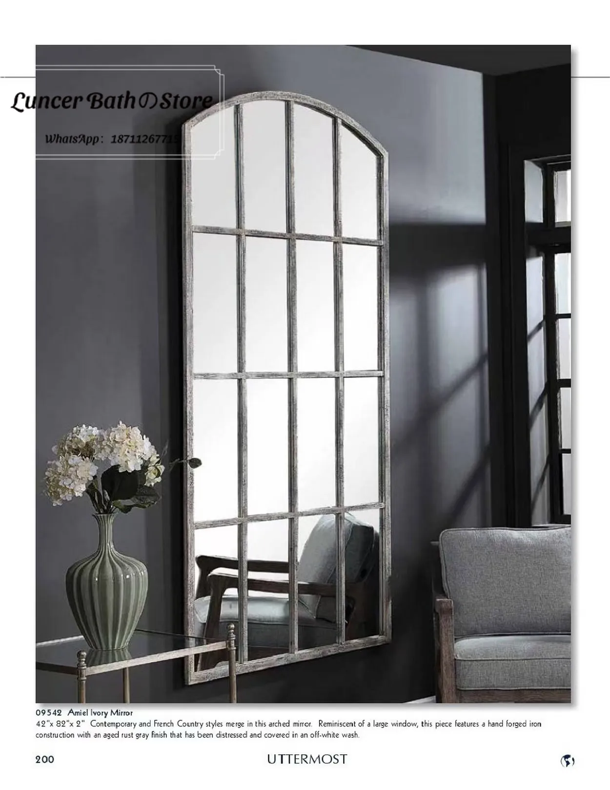 Gothic Castle Arched Faux Window Mirror French American European Vintage Oversized Full Length Decor Wall Mirror