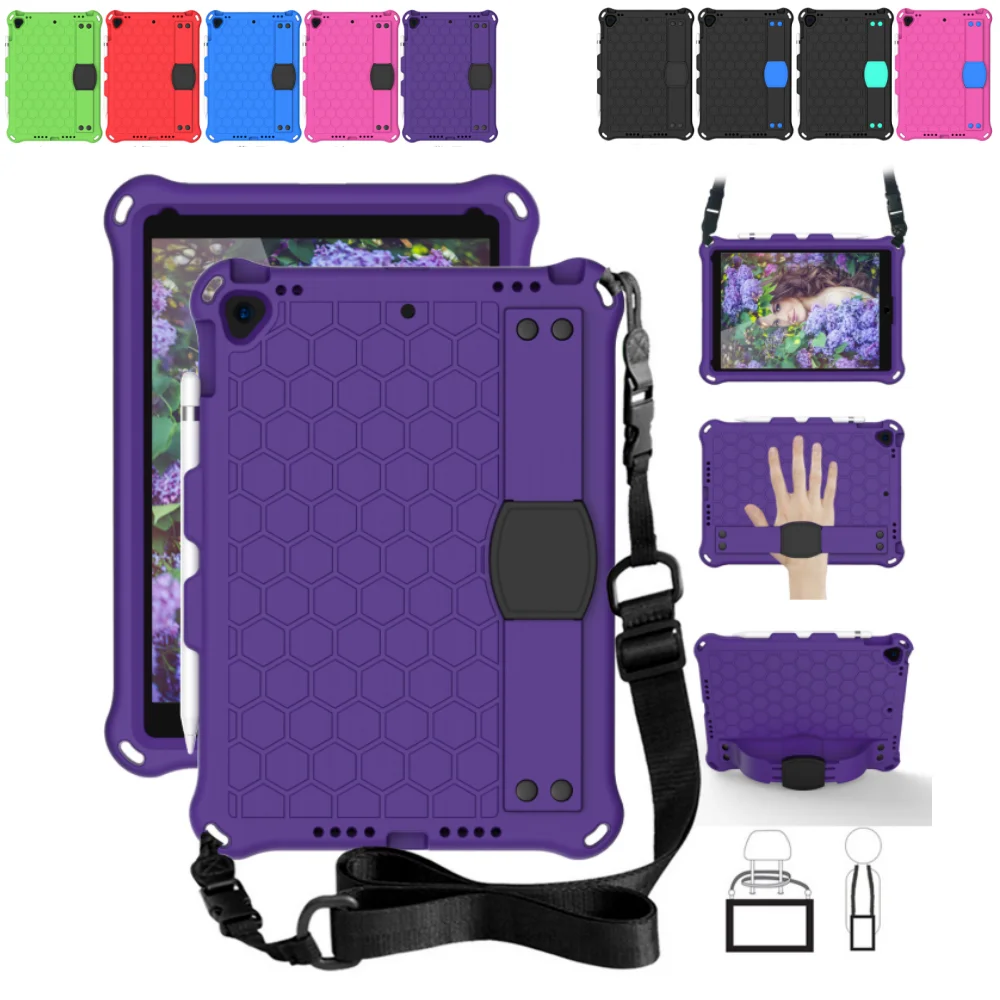 Kids EVA + PC Honeycomb Case for iPad 10.2 9th 8th 7th 9.7 6th 5th Air 3 2 1 mini 5  4 3 2 1 with Hand Strap & Shoulder Straps