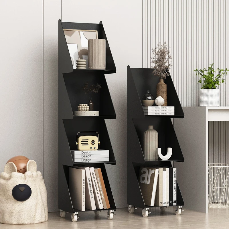 

Small apartment light luxury floor wrought iron shelf living room corner corner storage rack mobile small bookcase