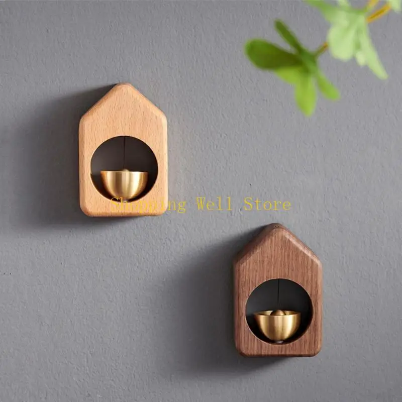 KX4B for Creative Walnut Wooden Wind Wall Mounted Metal Doorbell Shopkeepers Entrance Alert for Door Opening Hanging