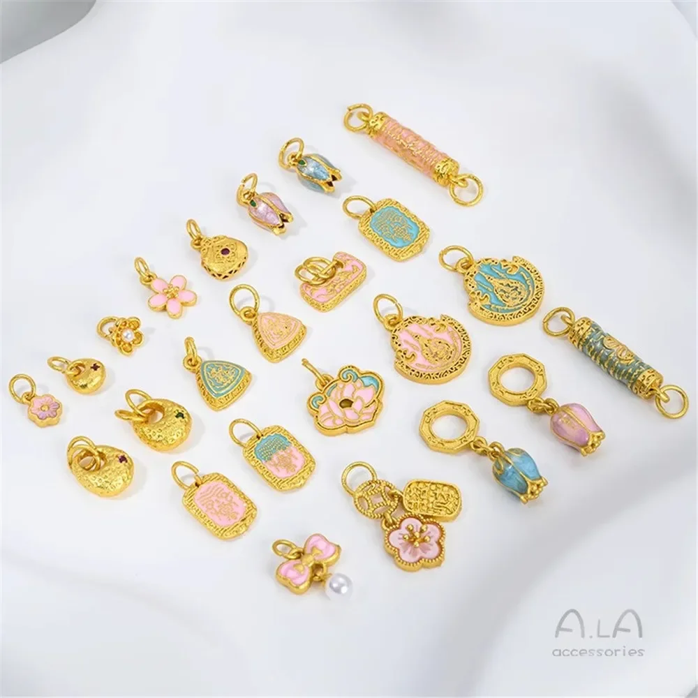 

Color Retention Sand Gold Dripping Oil Pink Cherry Blossom Lily of The Valley Bud Pendant Mother Pendant DIY Jewelry Accessories