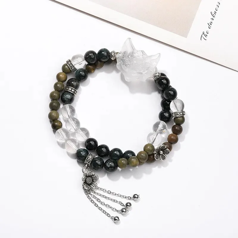 Fox mask DIY original design natural blue-green crystal white crystal bracelet Xiaohongshu live broadcast popular female