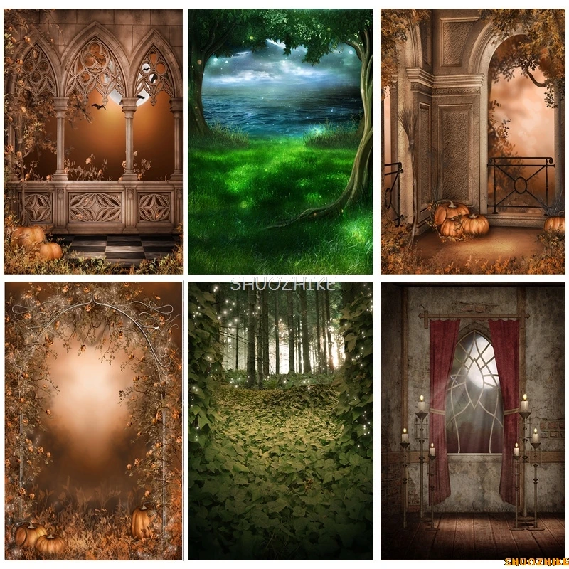 

SHUOZHIKE Halloween Backdrop Pumpkin Lantern Castle Forest Moon Baby Photography Background For Photo Studio Props NG-02