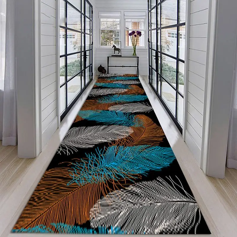 VIKAMA Abstract Feather Long Carpet Non Slip Washable Floor Rug For Hall Entryway Living Room Modern Decor