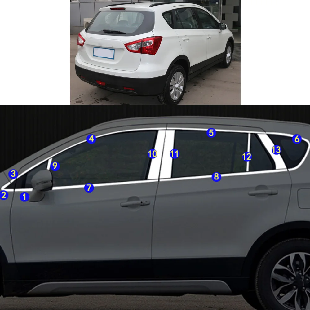 For Suzuki S-cross Scross SX4 2014 2015 2016 2017 2018 2019 2020 2021 Car Sticker Garnish Pillar Window Middle Strip Trim Frame