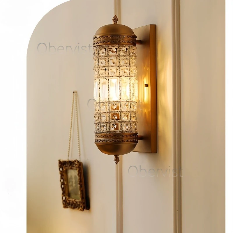 Vintage Crystal Wall Lamp Cylindrical LED Sconce for Living Dining Room Corridor Villa Hotel Minimalist Art Bedside Light