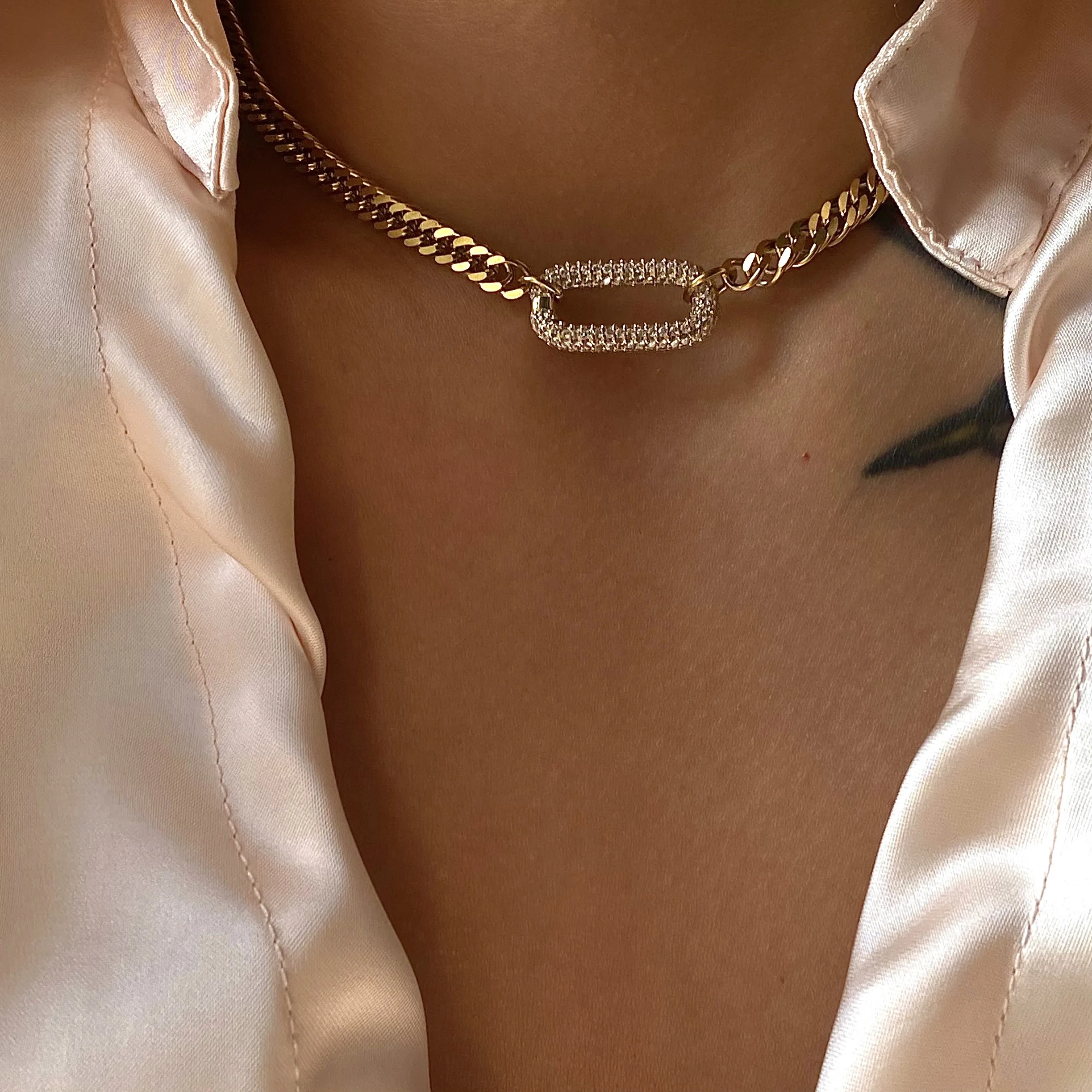 

DASEIN 2025 New Summer Unique 18k Gold Plated Water Bamboo Chain Oval Zircon Pendant Designer Necklace for Women Party Gift
