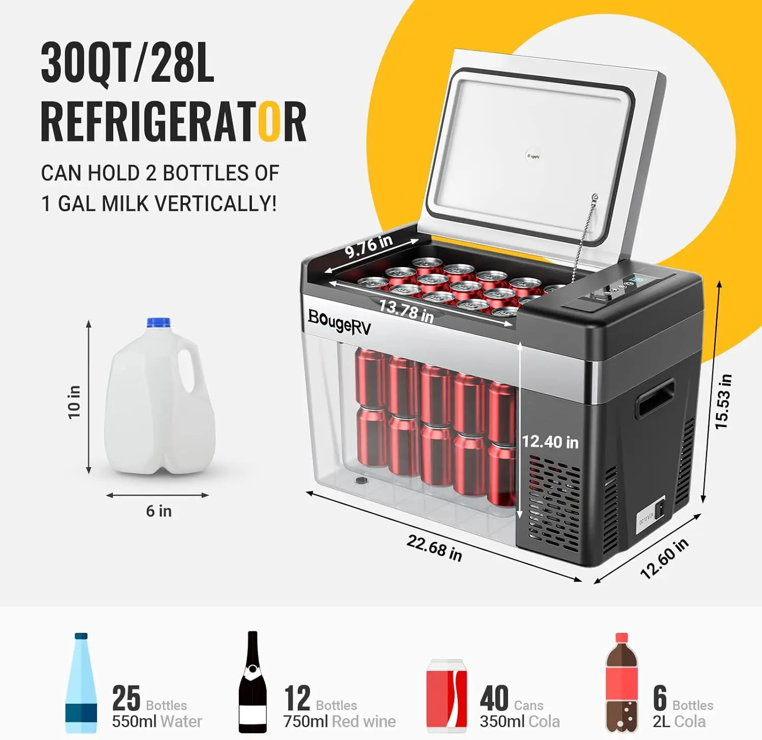 Imagem -05 - Bougerv-geladeira Zer Portátil Geladeira de Carro Congelador Compressor Cooler 12 v 24v dc 110240 v 30 Quart