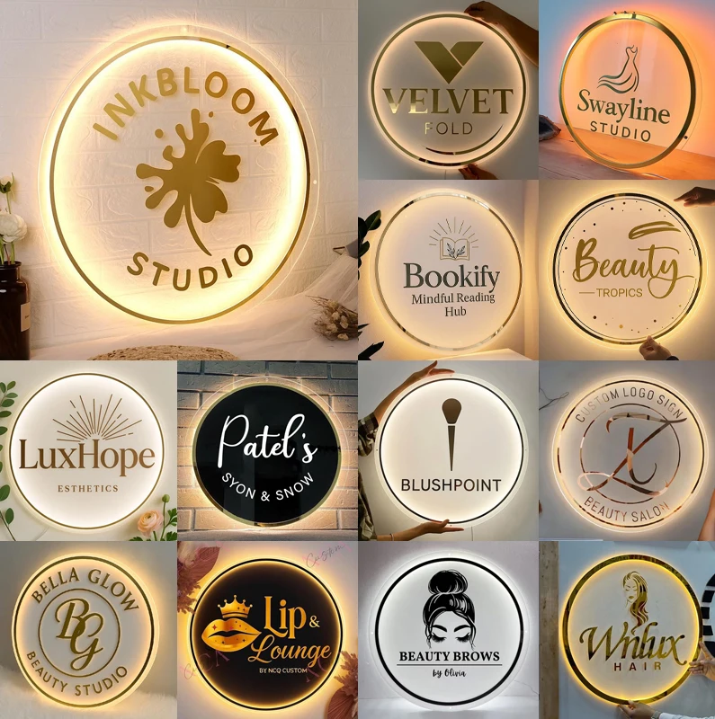 مخصص الاكريليك شعار الأعمال أضواء النيون جدار شخصية علامة الأعمال مكتب شعار صالون تجميل اللوحات الشعر استوديو 3D تسجيل