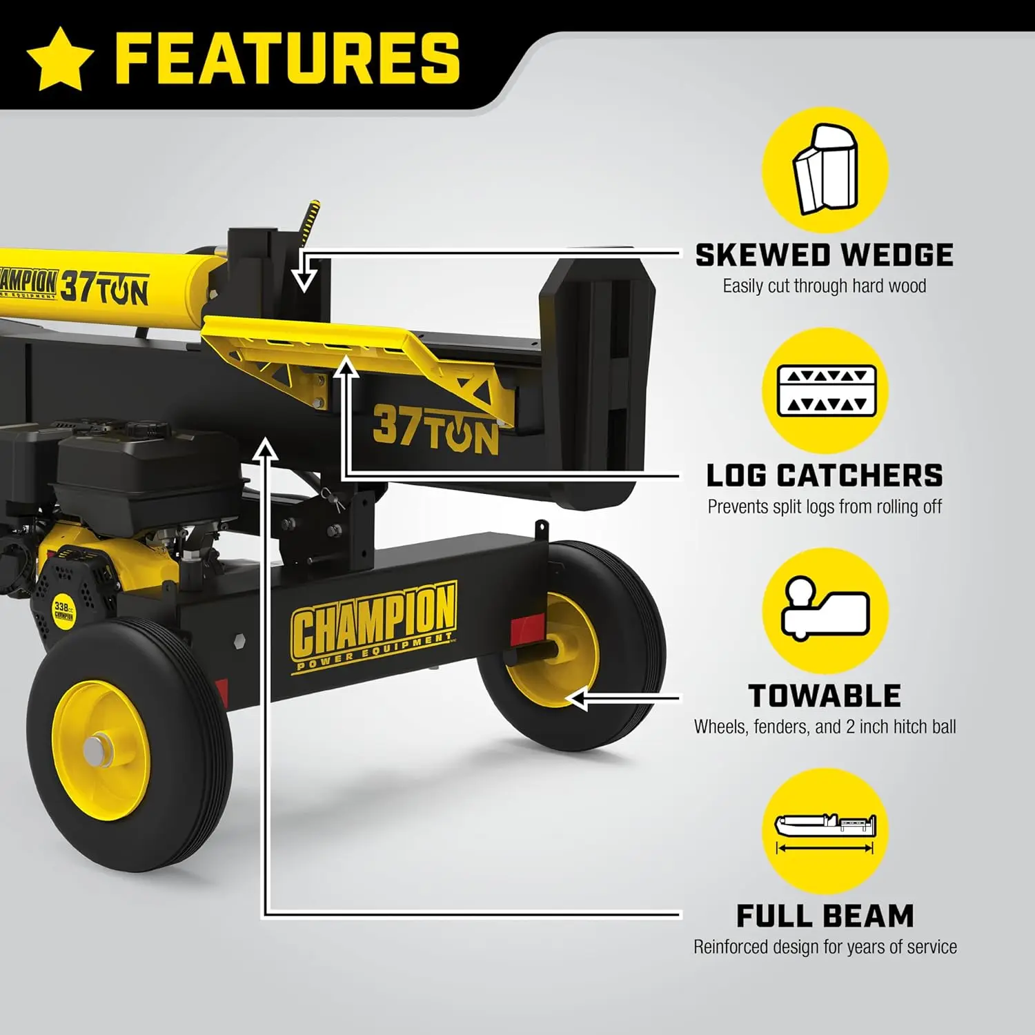 37-Ton Horizontal/Vertical Full Beam Gas Log Splitter with Auto Return Converts From Horizontal To Vertical in Seconds Allowing