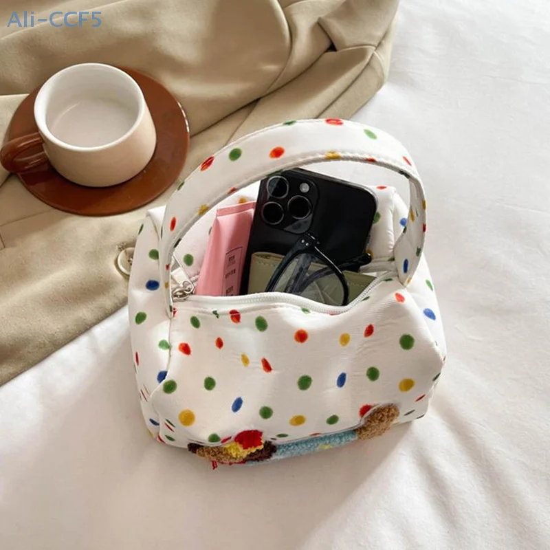 لطيف البولكا نقطة الألماني حقيبة مستحضرات تجميل سعة كبيرة يده حقائب مستحضرات التجميل جرلي المحمولة تخزين أكياس السفر حقائب أدوات الزينة الهدايا