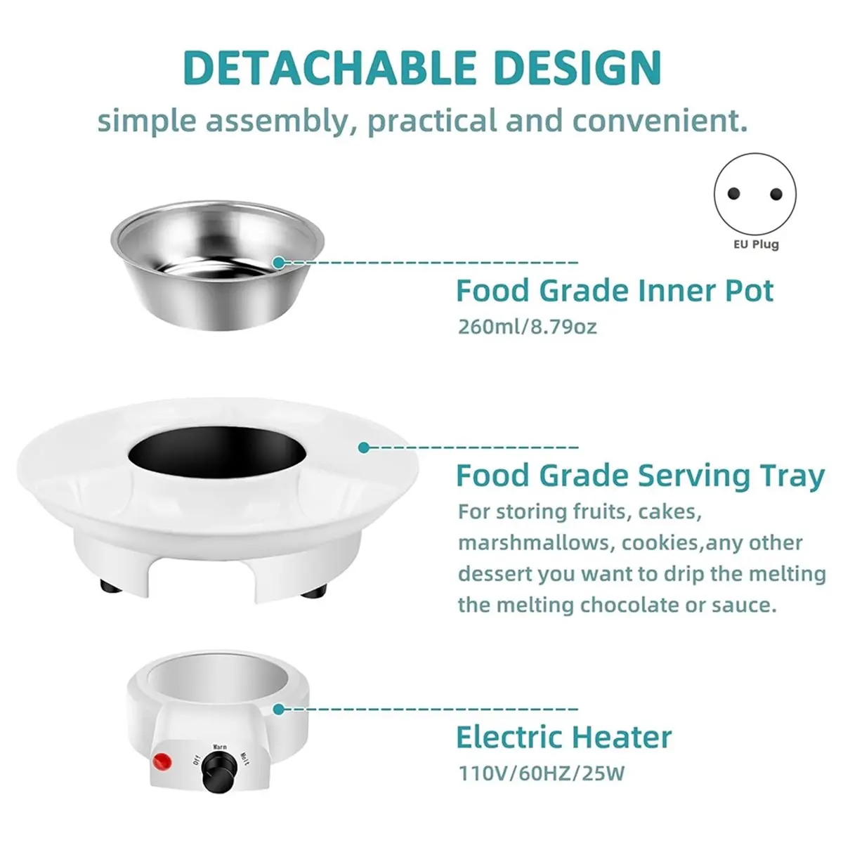 

Мини-электрический плавильный котел для шоколада, набор для плавления фондю, грелка для сыра, резки, конфет (кофе) (ЕС)