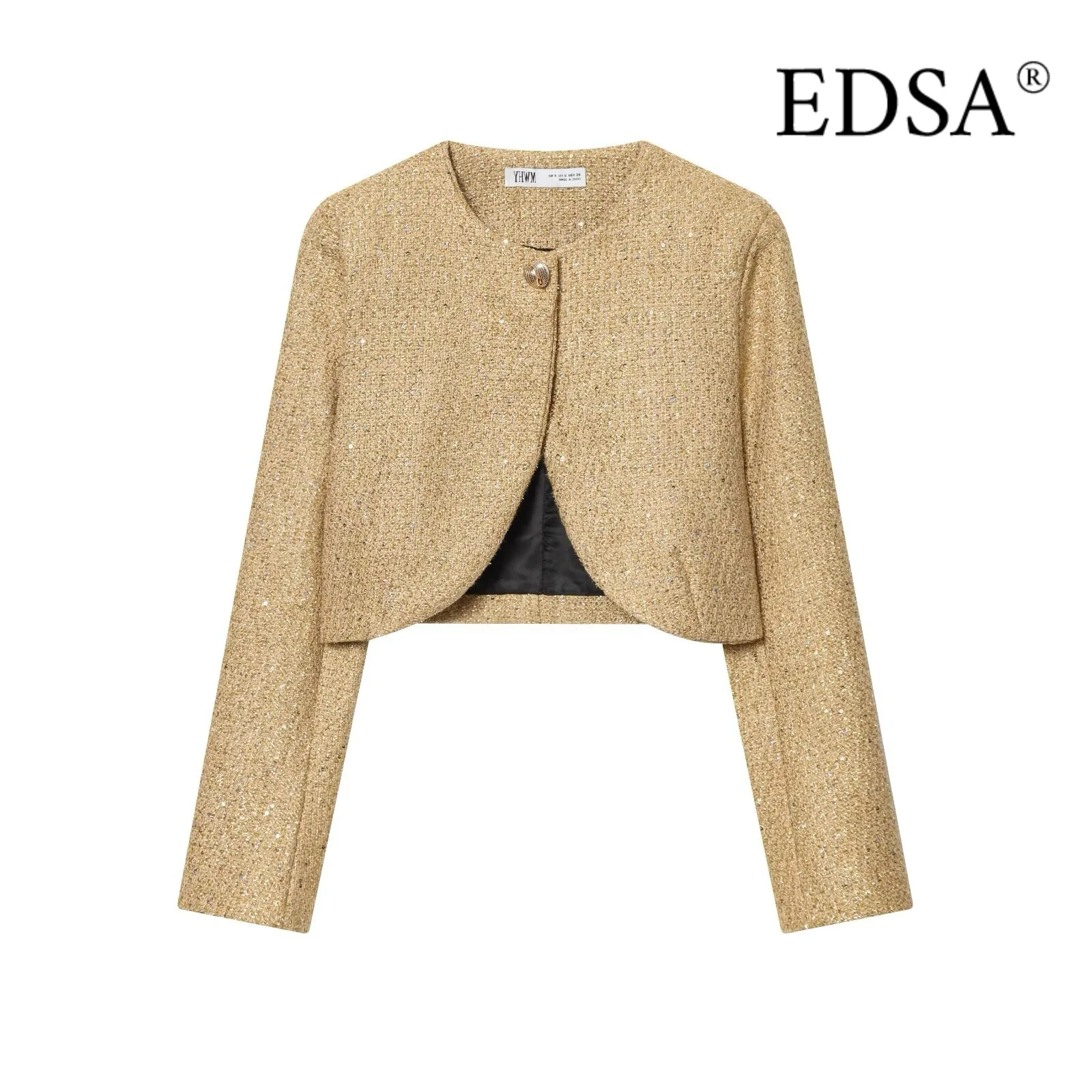 EDSA Cappotto da donna corto con filo metallico testurizzato, punto aperto, maniche lunghe, capispalla primavera estate