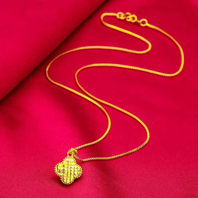 

Ins Leaf Gold Necklace! 24K Gold AU999 Women's Style, Hollow Leaf Light-Transmitting, Mother-of-Pearl Tip Inlay