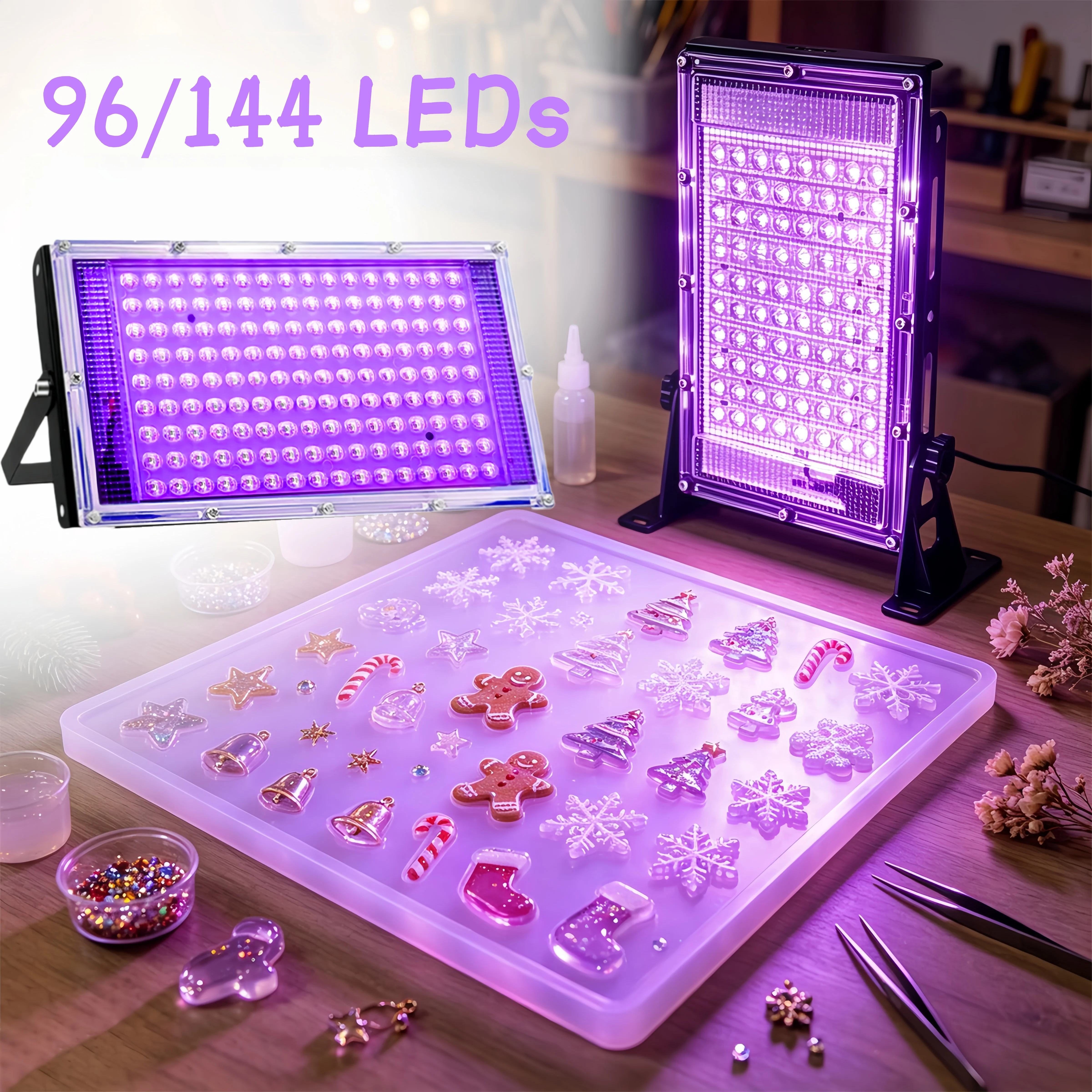 High-Angle Stand UV Resin Curing Lamp, with 96/144 LED Bulbs, Suitable for Resin Molds,Jewelry Making, DIY Decor Christmas gift