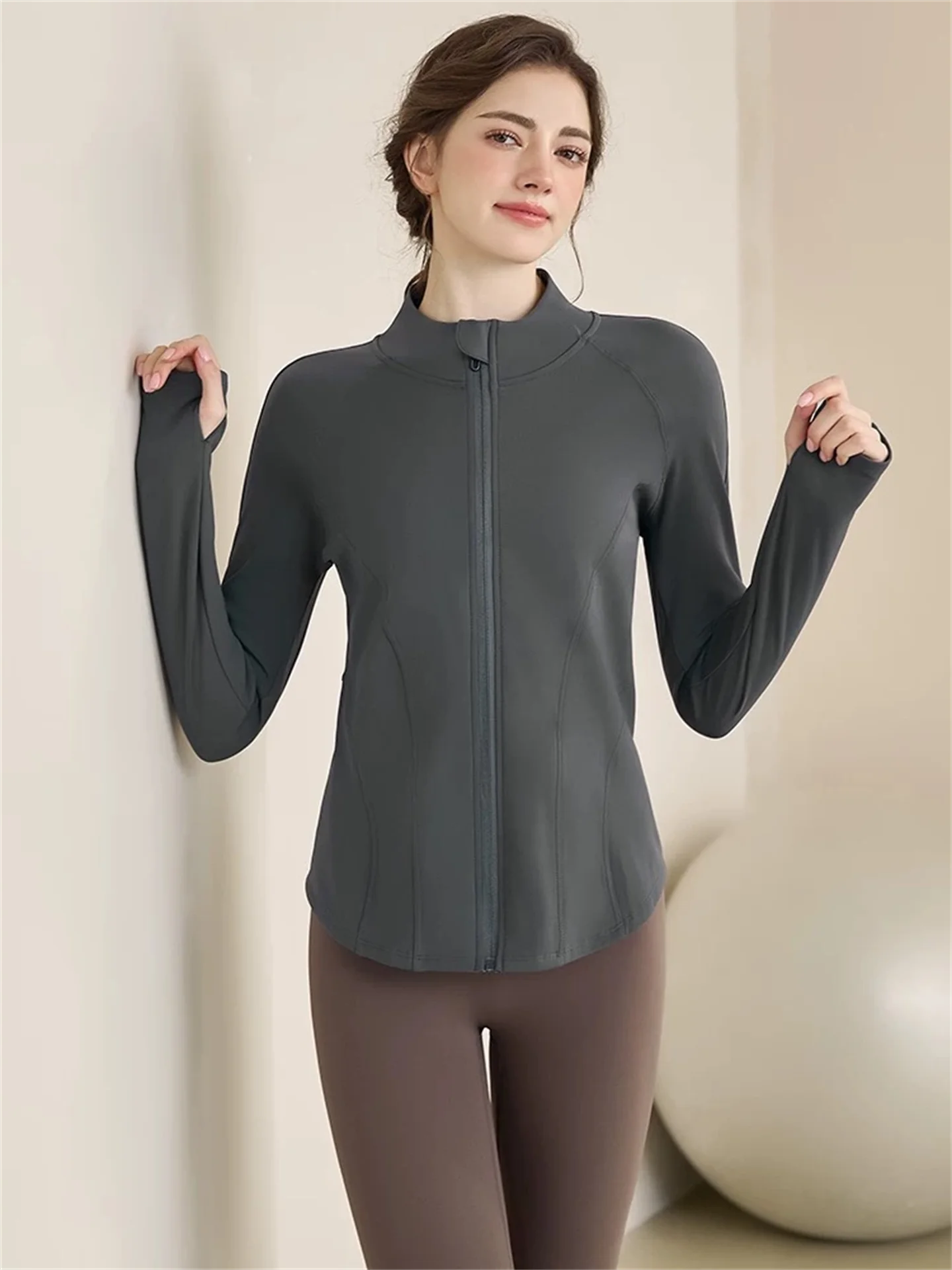 

Fce Lined Large Size Sports Jaet Women's Autumn Winter Stand Collar Warm Slim Fit Yoga Top Running Fitn Cycling Outfit