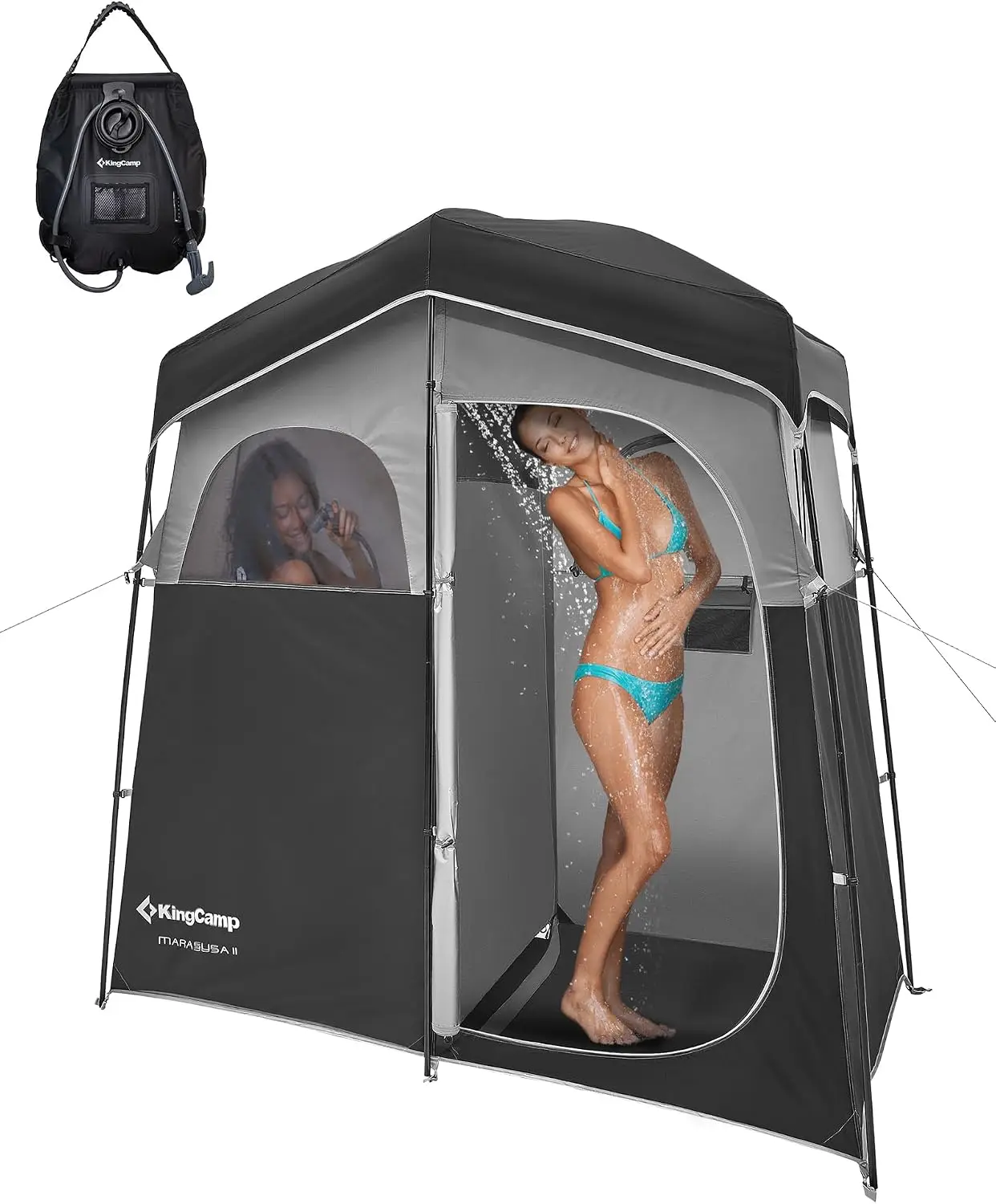 Camping Shower Tent, Portable Outdoor Privacy Toilet & Changing Tent Windproof & Waterproof Easy Setup Shelter with Shower Bag