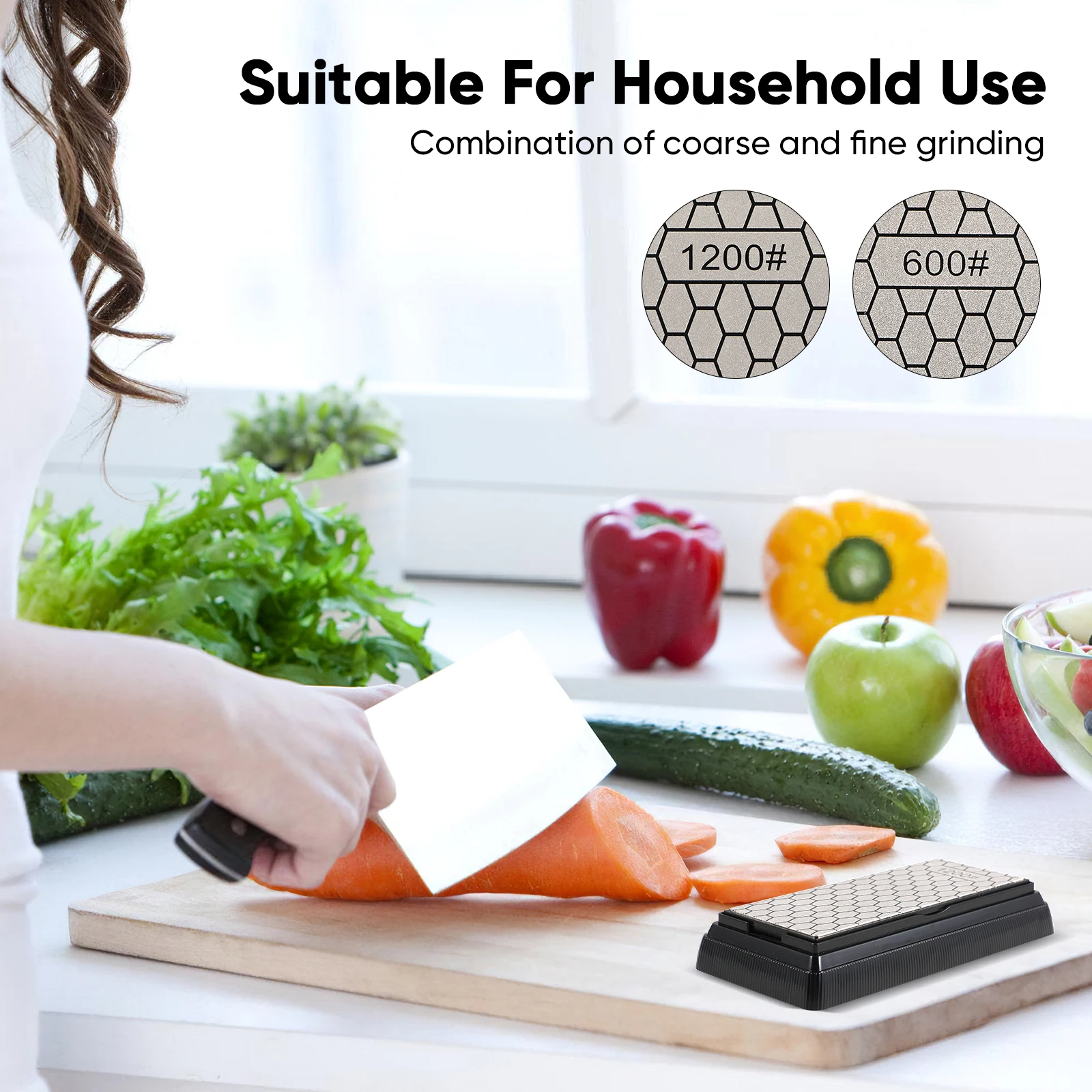 

Dual-Sided Diamond Knife Sharpener Portable Household Cutlery Scissors Ceramic Non-Slip Base Efficient Grinding Tool Kitchen