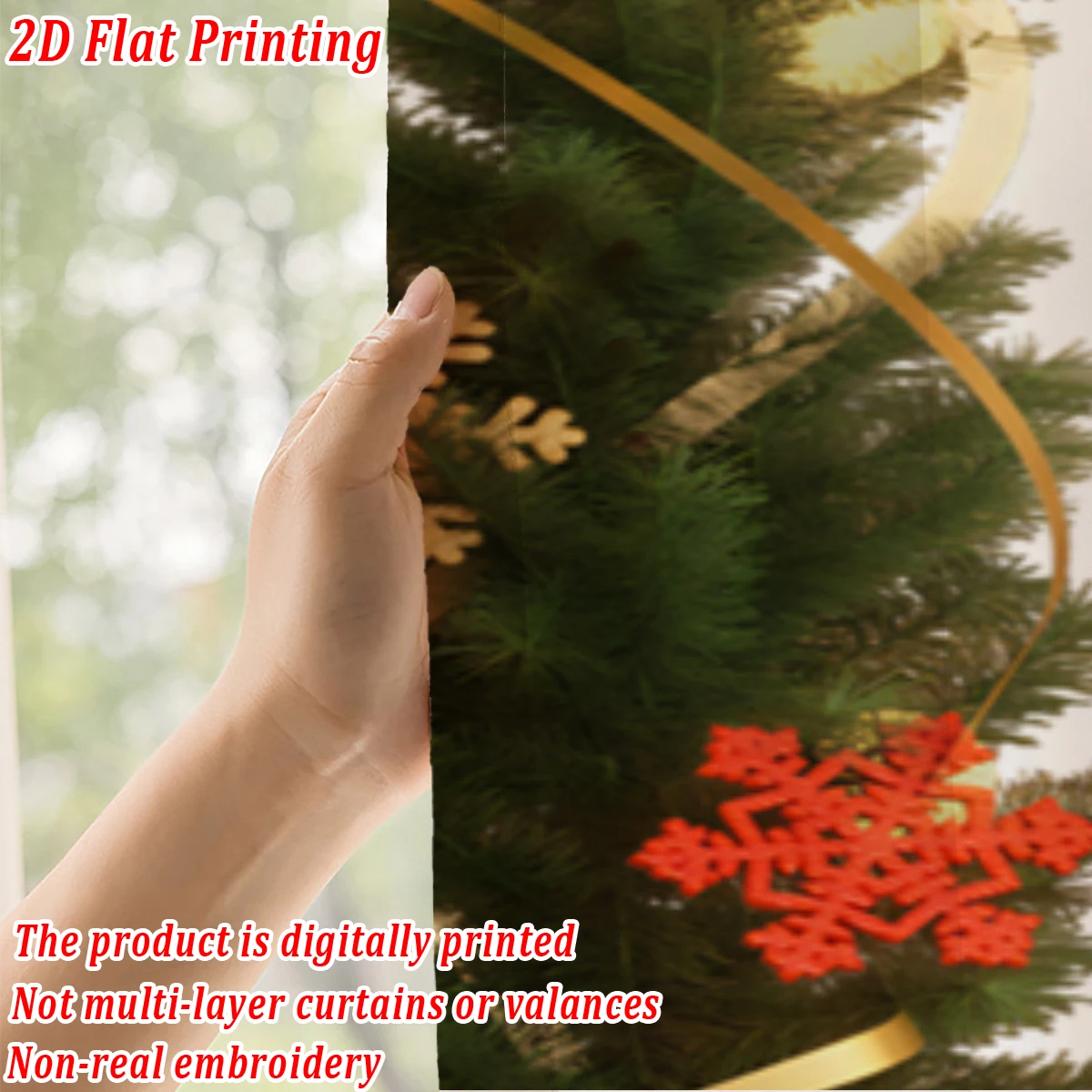 ستارة شفافة للمطبخ بطباعة مسطحة لعيد الميلاد مع زخرفة ندفة الثلج لعيد الميلاد فرع الصنوبر لحفلات ديكور المنزل في عيد الميلاد