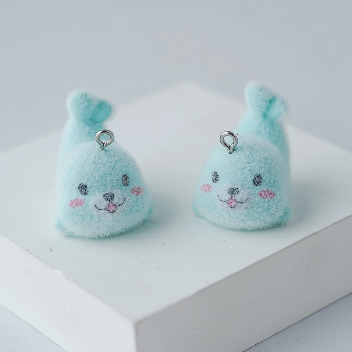 15pcs Flocked resin Cartoon Doll pendant Plush marine animals Seal Charms for Earrings keychains DIYJewelry making