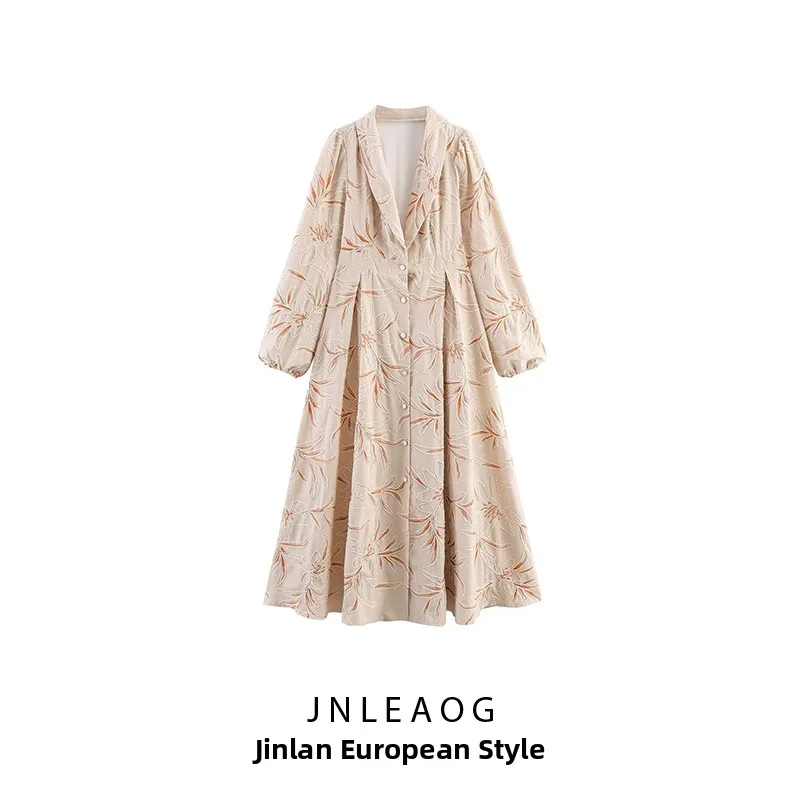 JNLEAOG automne nouveau femmes Faion Design brodé revers simple bouton taille cintrée Dr français Sle t-shirt quart Sve