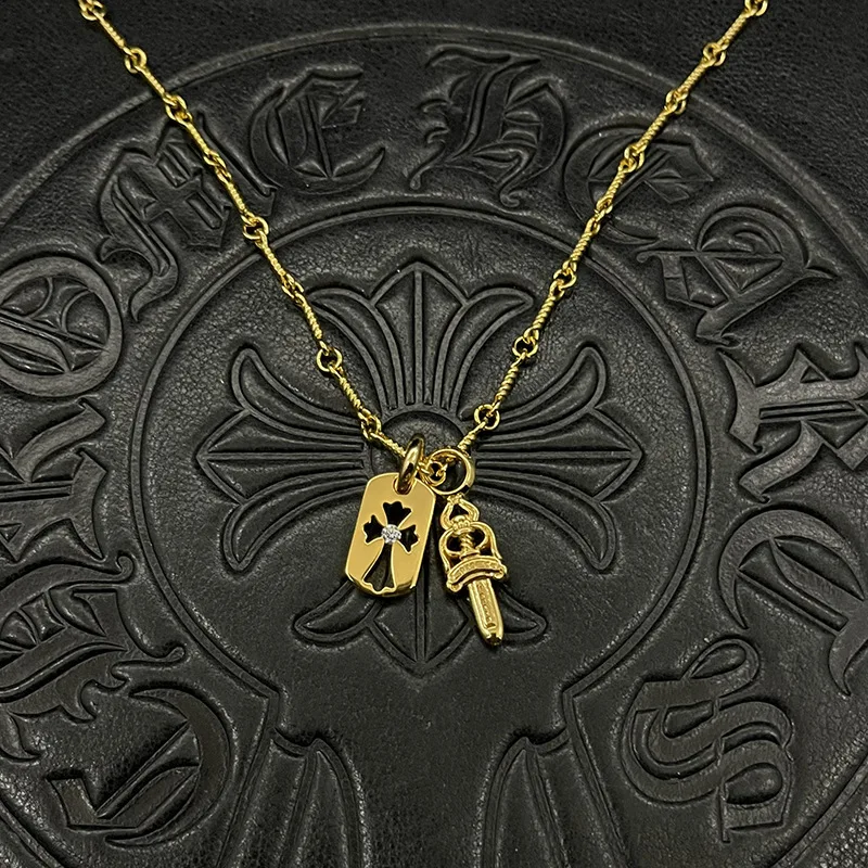 

S925 sterling silver punk hip hop army brand small pendant necklace premium autumn and winter sweater chain