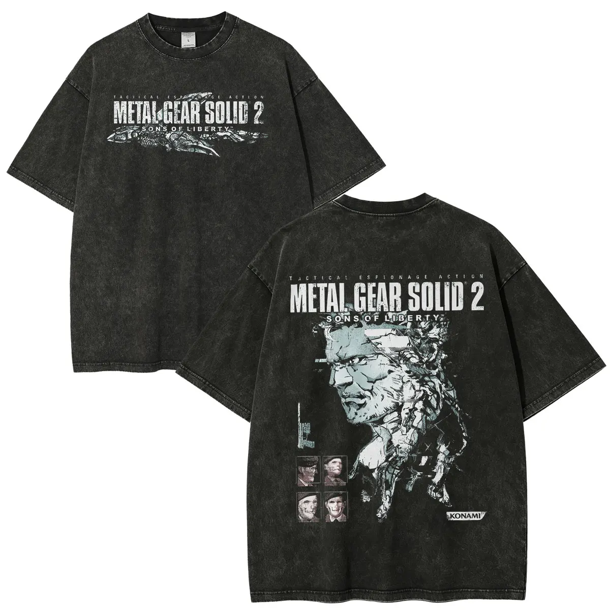 Metal Gear Solid 2 Sons of Liberty MGS2 Solid Snake Game Vintage Washed T-shirts Men Women Loose Short Sleeve T Shirt Streetwear