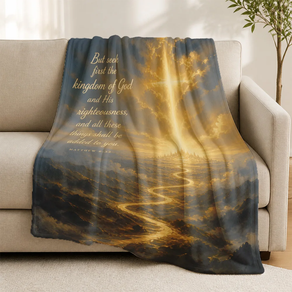 Matthew 6:33 Christian Scripture Verse Throw Blanket Sofa Cozy Couch Decor Faith Gift Accent Textile Home Decor