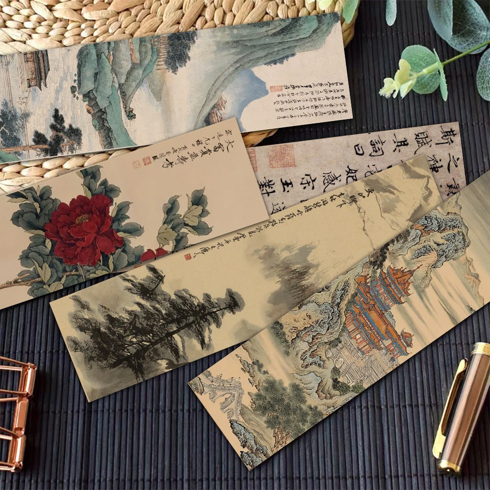 

30pcs Chinese Calligraphy And Painting Bookmarks Classical Ink Painting Poetry Decoration Reading Pages Book Marking Page Folder