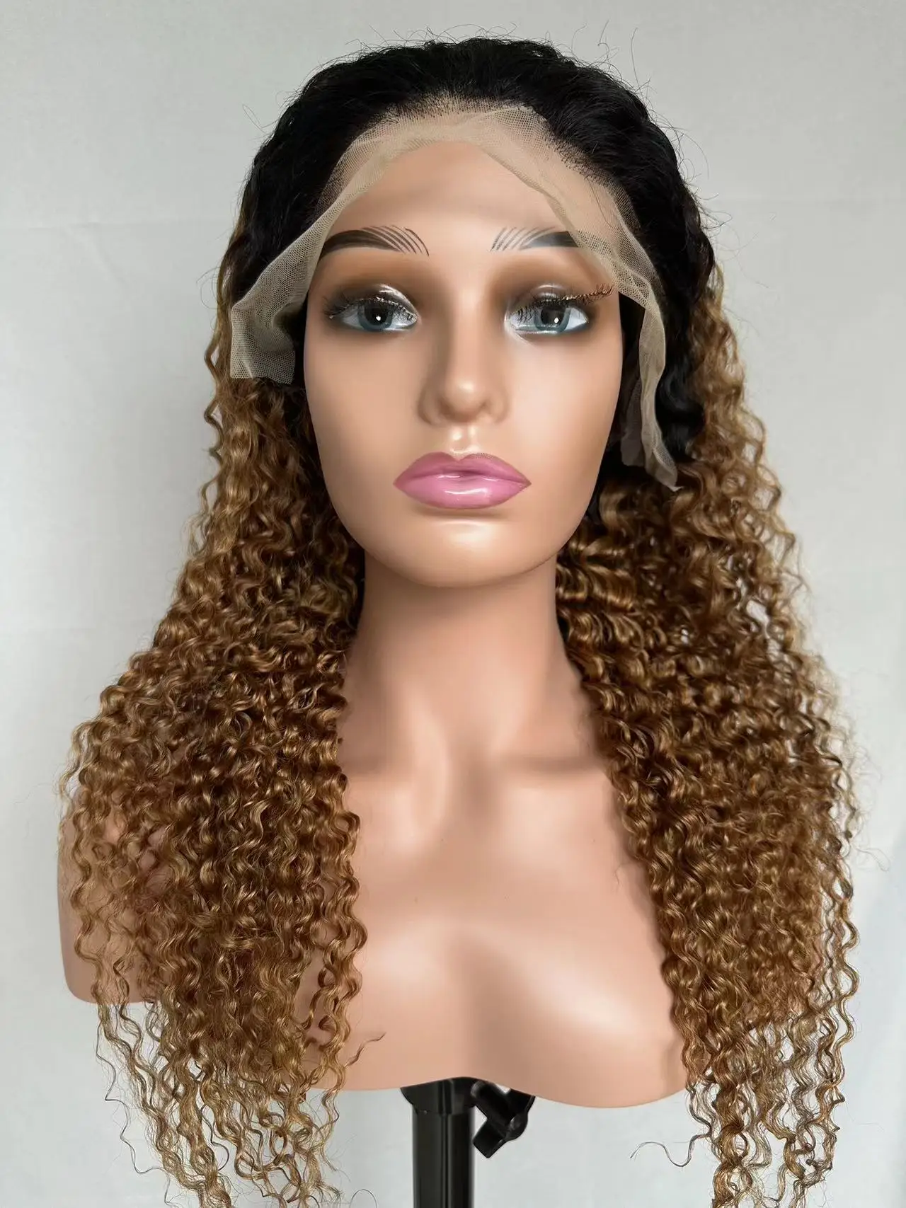 MDL 250 Density 100% Remy Human Hair 13x4 HD Lace Front Frontal Wig for Women Pre Pulcked Jerry Curly Ombre Black Brown 1B/30