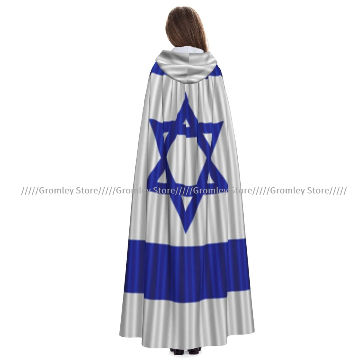 

Средневековый плащ для косплея на Хэллоуин, пальто с капюшоном, текстура флага Израиля, накидка, пальто, длинный плащ, плащ волшебника