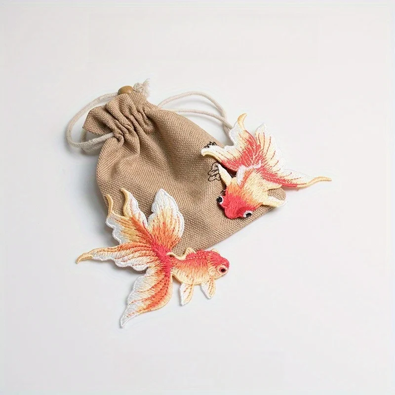 

Retro Goldfish Style Embroidery Patch Stickers Ethnic Style Cloth Stickers Clothing Bag Decoration DIY Patch Stickers