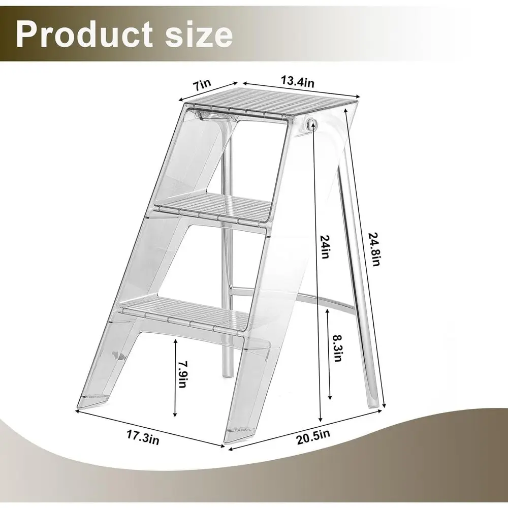 Transparent 3-Step Acrylic Folding Stool for Adults, Modern Decorative Storage Shelf, Flower Rack, Photography Accessory