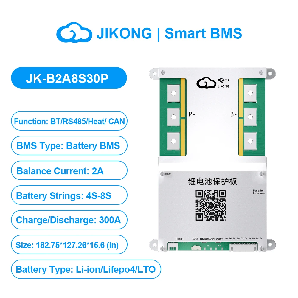 JKBMS B2A8S30P 4S 5S 6S 7S 8S 12V 24V BMS inteligente CANBUS HEAT 2A corriente de equilibrio activo 300A para batería Li-ion LiFePO4 Lto JIKONG