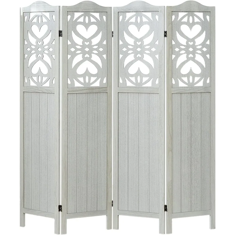 

4 Panel Room Divider, Rustic Minimalism Room Partition, 5.6Ft Room Dividers and Folding Privacy Screens Home Decor