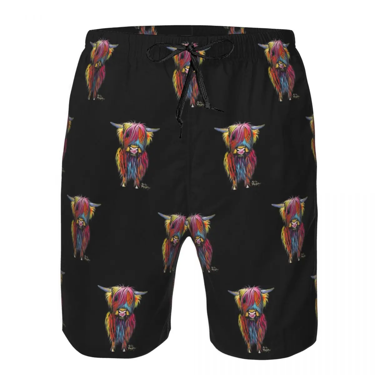 Scottish Hairy Highland Cow Trunks Beach Board Shorts Casual Quick Dry Swim Summer Men Pants