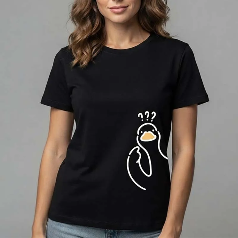 T-Shirts mit Fragezeichen-Enten-Aufdruck für Damen und Herren, Sommer, lässig, modisch, niedlich, lustig, bequeme Oberteile, Rundhalsausschnitt, kurze Ärmel, Baumwoll-T-Shirts – Detail 5