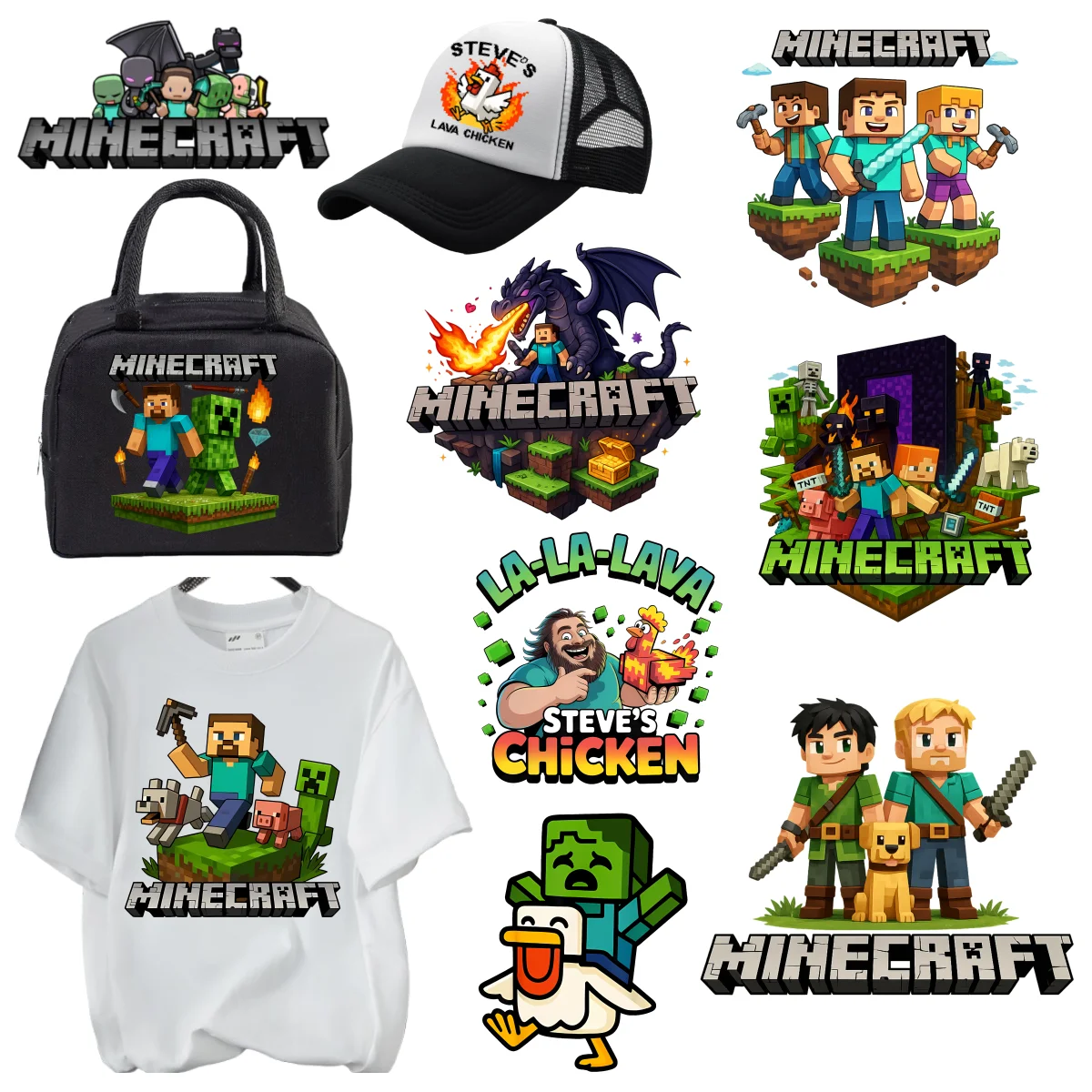 Image of Minecraft Wärmeübertragungsaufkleber Steve Pixel-Stil Cartoon Bügelbilder für T-Shirts, Hoodies, Taschen, Kleidung – DIY Deko-Sticker
