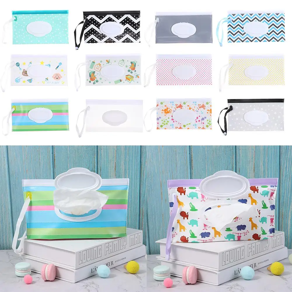 Easy-Carry Wet Wipes Bag Snap Strap Clamshell Cosmetic Pouch Cleaning Wipes Case Napkin Storage Box Stroller Accessories