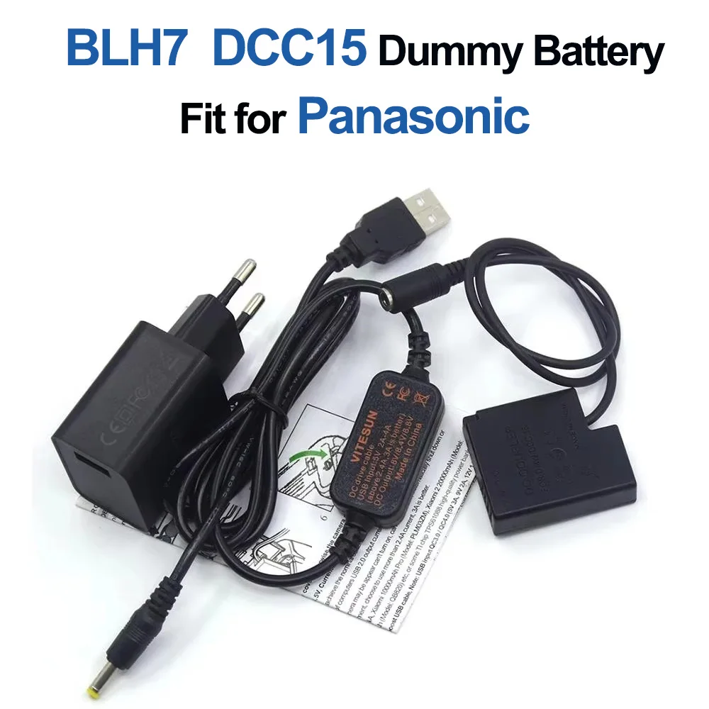 

BLH7E BLH7 Dummy Battery DCC15 DC Coupler USB DC Cable 18W Charger for Panasonic DMC-GM1 GM5 GF7 GF8 GF9 LX10 LX15 GF9XGK Camera