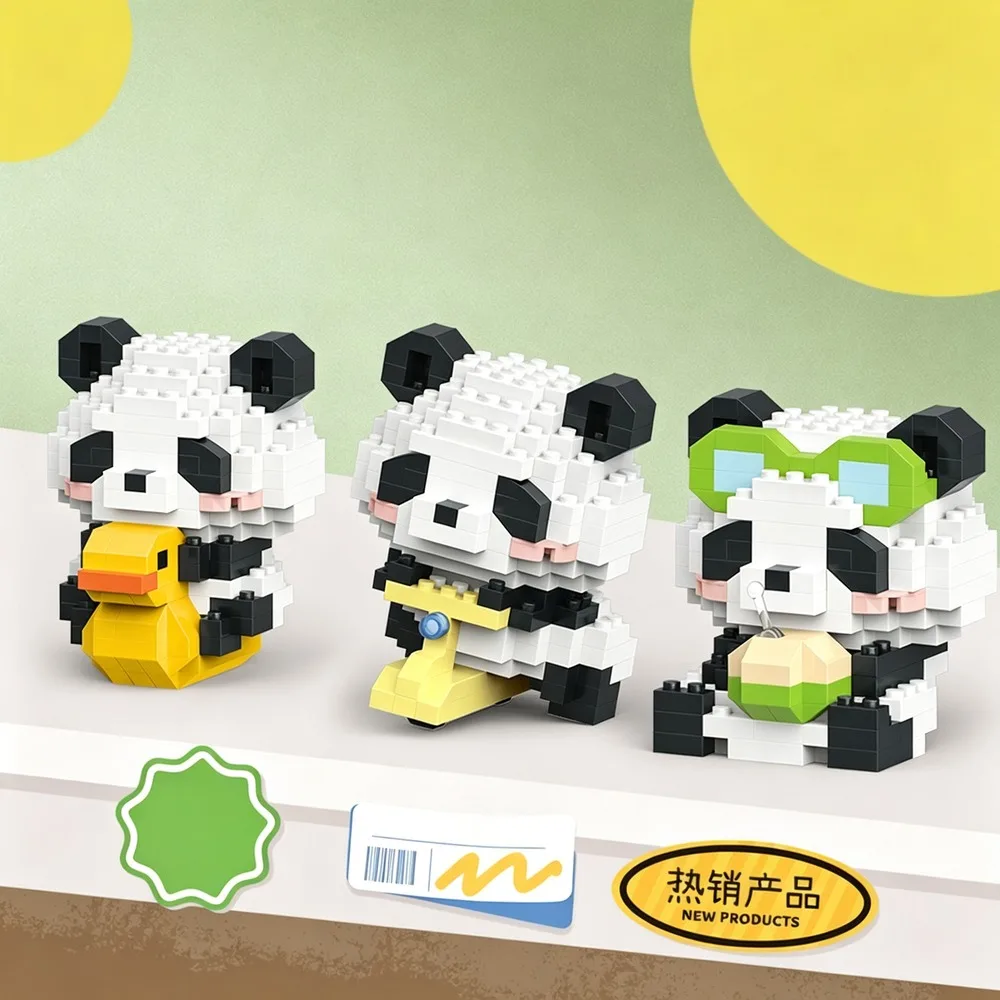 Cute Panda Animal Figure Building Blocks DIY Assembly Brick Ornament Bamboo Themed Desktop Display Decoration Souvenir Gift