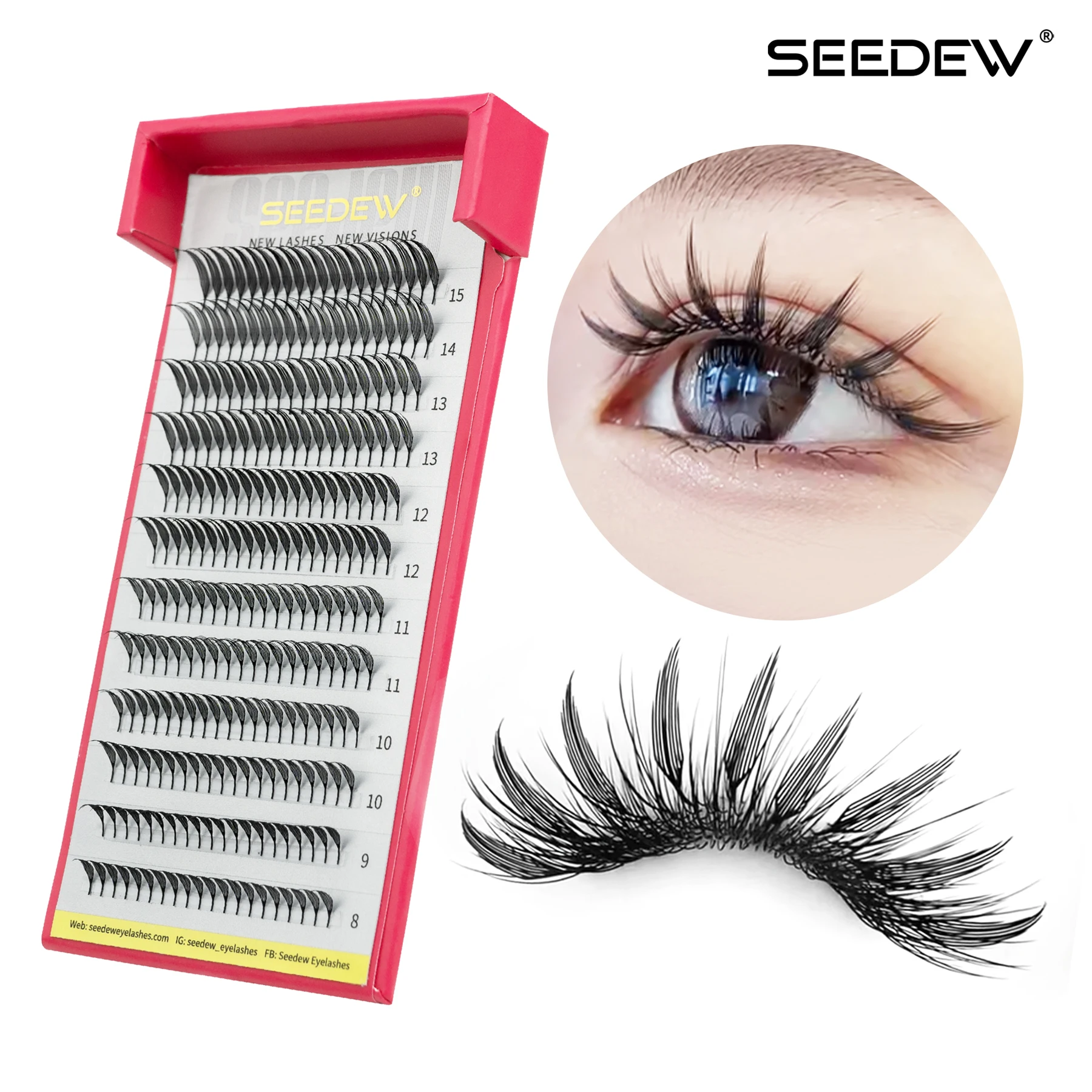 SEEDEW Comic Spire Lashes Vorgefertigte Manga-Wimpernverlängerungen Federförmige Falsche Wimpern 0,07 C/D Curl – Detail 1