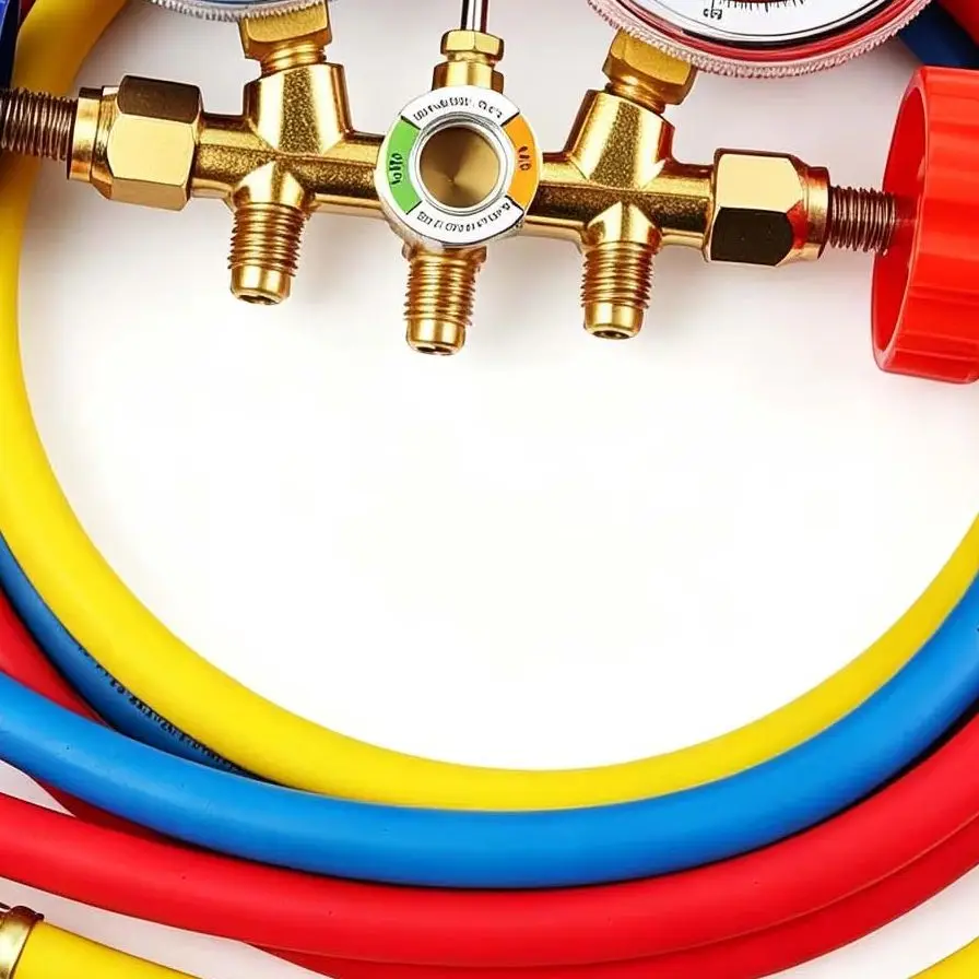 Dual Gauge R134a AC Manifold Set With Hoses Adapters For Car Home HVAC System Repair For R-134a, R-22, And R-404A Cooling Agent