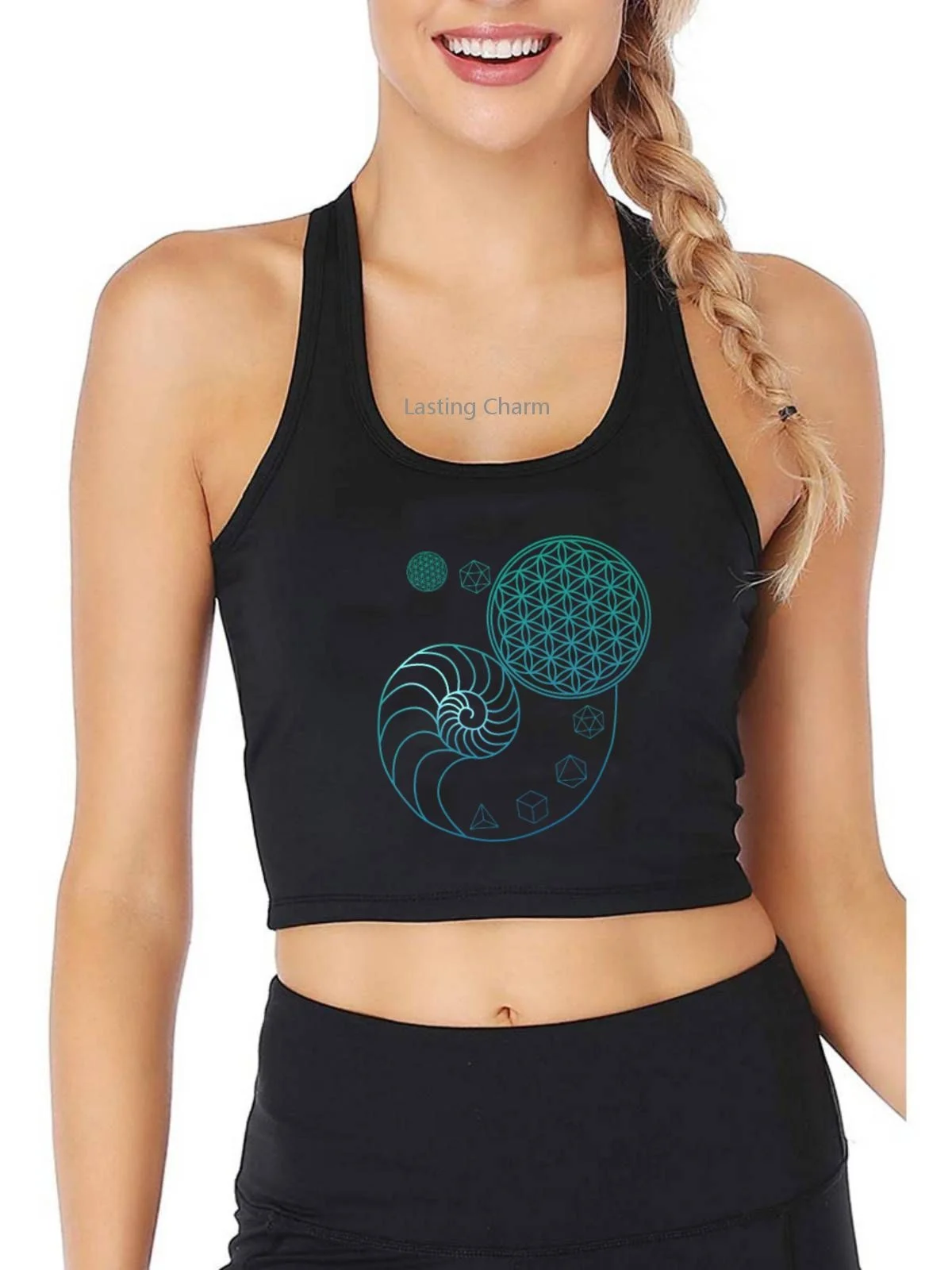 Mandala Pattern Design Breathable Slim Fit Tank Top Women's Yoga Sports Workout Crop Tops Gym Training Vest