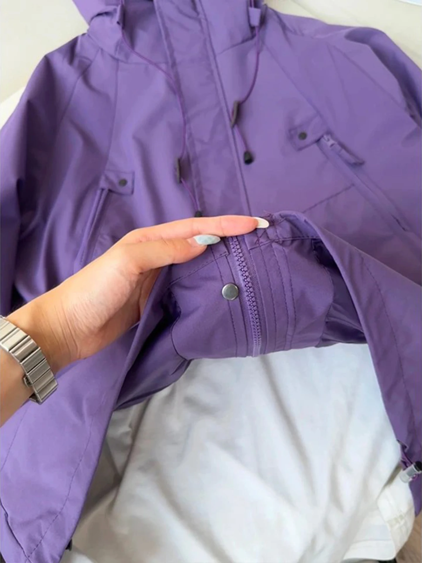 

Men's Outdoor Climbing Jaet Hard ell Hooded Windproof Waterproof Autumn Purple Taro Root Workwear Mountain Suit Coat