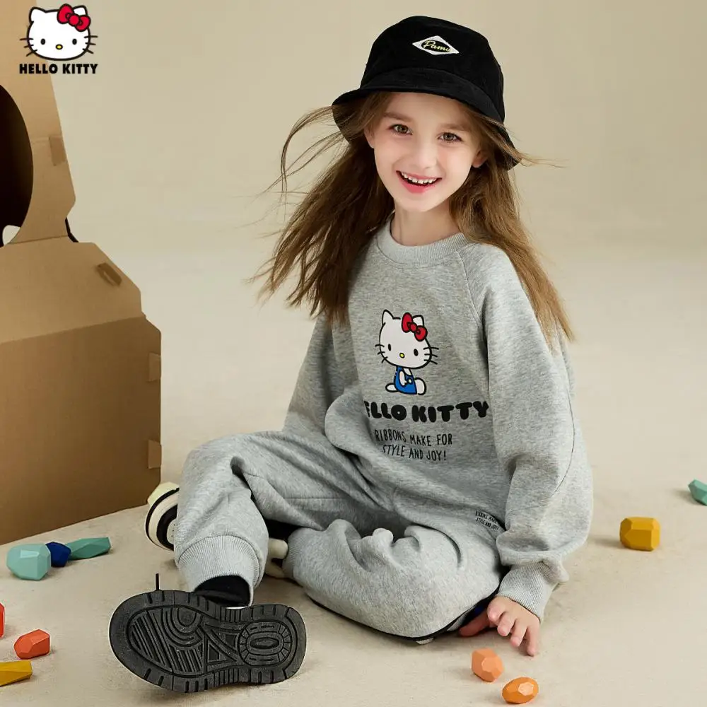 

Sanrio Hello Kitty Girls Long Sleeve Leisure Suit Spring Autumn New Children's Pullover Sports Jacket Kawaii Sweatshirt Gifts
