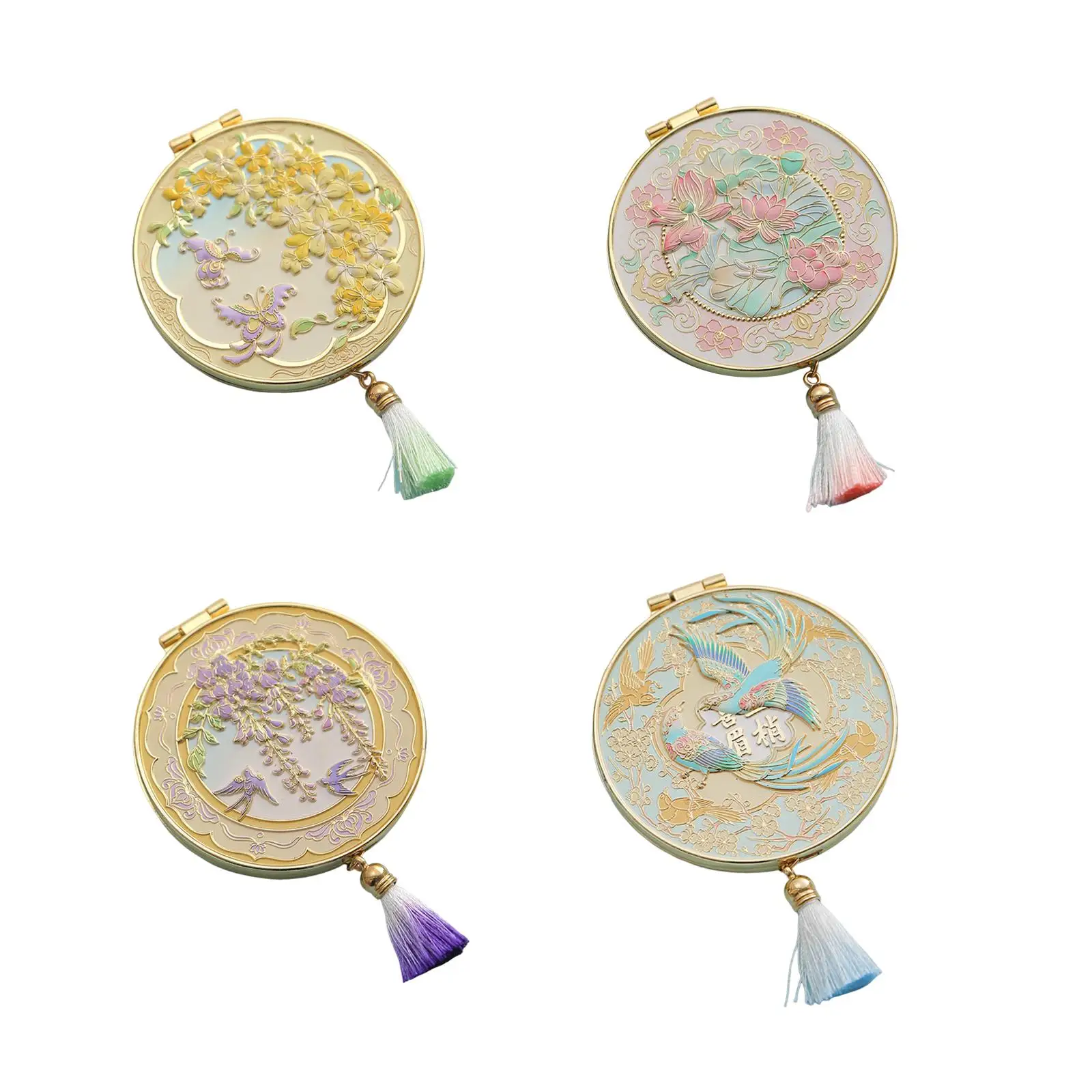 Folding Round Vanity Makeup Mirror with Relief Pattern Mini Pocket Cosmetic Mirror for Travel Holiday Gift
