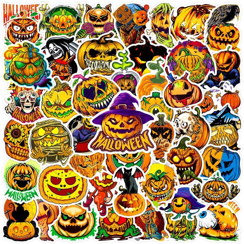 10/30/50pcs Cool Horror Hallowmas Pumpkin Waterproof Stickers Decals Laptop Skateboard Phone Luggage Car Sticker Kid Classic Toy