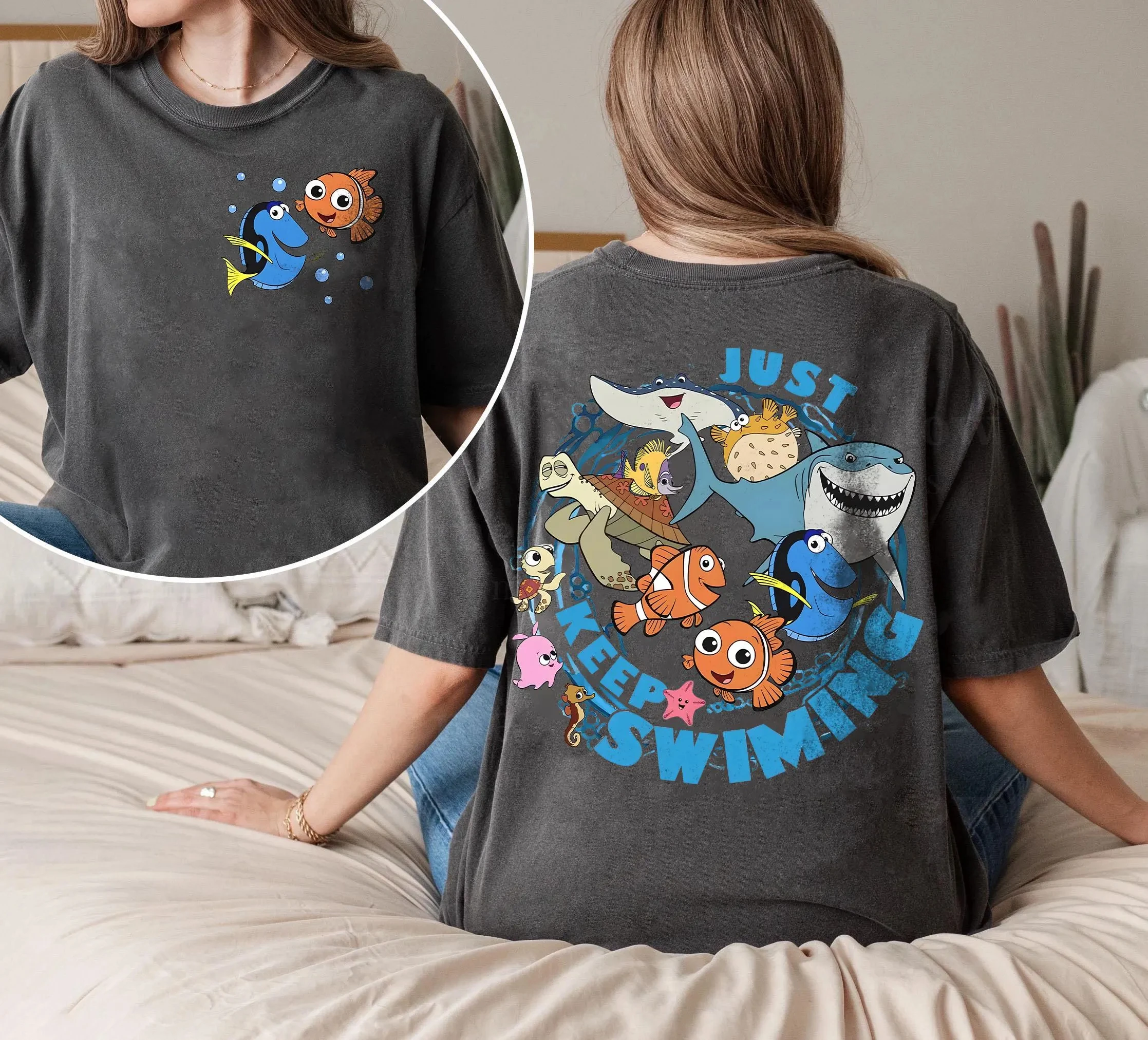 ألوان مريحة العثور على نيمو فقط إبقاء قمصان السباحة، العثور على دوري ديزني رحلة المحملة، قميص نيمو العائلي للعطلات، WDW ديزني #1